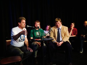 MNCOGI board member Bill Bushey (center) shares the stage with Secretary of State Mark Ritchie (left) and Minneapolis Chief Information Officer Otto Doll (right)